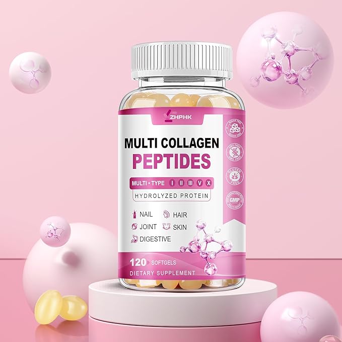 Hydrolyzed Collagen Peptides Pills Mutil Collagen Peptides Colageno Hidrolizado for Women Type I II III V X with Hyaluronic Acid Biotin Vitamin C - Support Skin Hair Nail | 120 Count