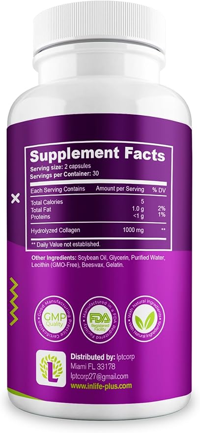 Hydrolyzed Collagen Peptides (60 Count), 1,000mg Per Serving, Beauty Joint and Anti Aging Support for Hair Skin Nails Bones and Joints, Collagen for Women and Men (30-Day Supply) (1)