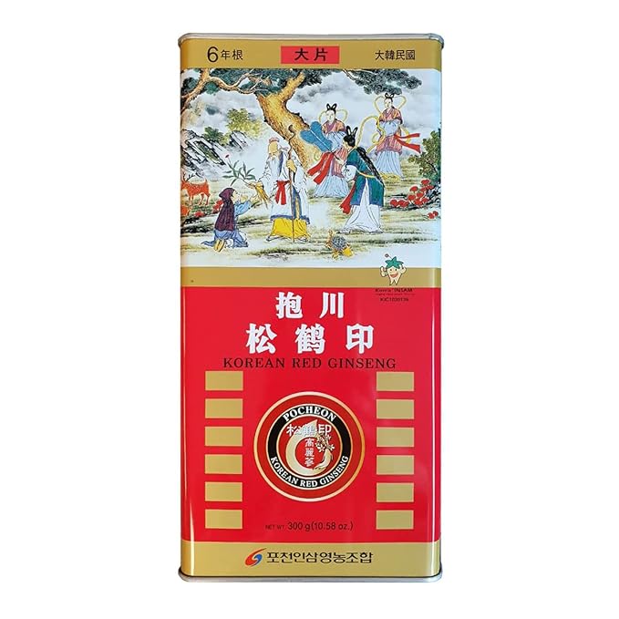 Pocheon 300g(10.6oz) Korean Canned Dried Panax Red Ginseng 6 Years Cut Grade 300-Big (18 Roots), Natural Immune Support