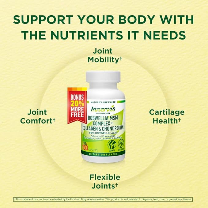 Boswellia MSM Complex + Collagen & Chondroitin | 80% Boswellic Acid | Joint Support Supplement for Mobility & Flexibility | Turmeric, Ginger, Bromelain, BioPerine® | 150 Capsules