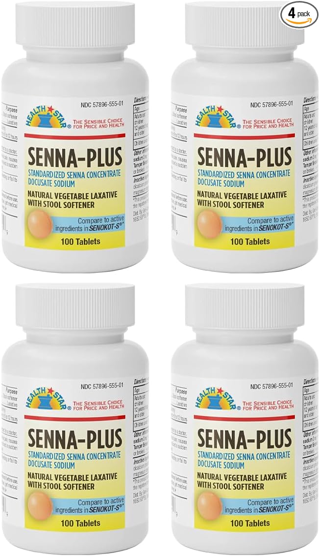 GeriCare Senna Plus Natural Vegetable Laxative with Stool Softener, Docusate Sodium 50mg, Sennosides 8.6mg 100 Count (Pack of 4)