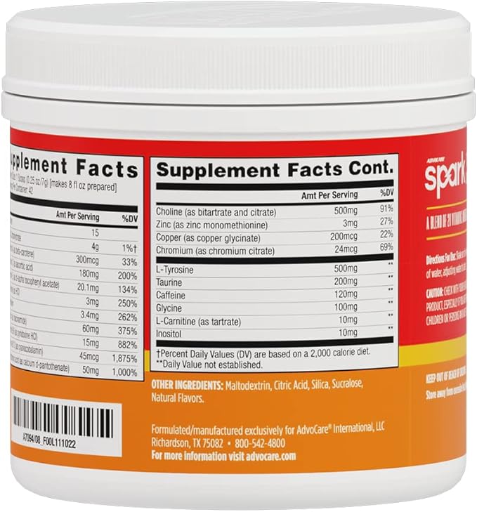 AdvoCare Spark Vitamin & Amino Acid Supplement - Focus & Energy Drink Powder Mix with Vitamin A, B-6, C & E - Also Includes L-Carnitine & L-Tyrosine - Mandarin Orange - 10.5 oz