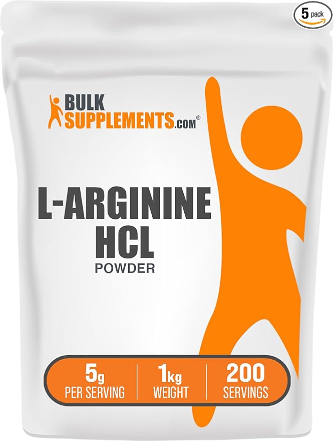 BulkSupplements.com L-Arginine HCl Powder - Nitric Oxide Supplement, Arginine Powder - Unflavored & Gluten Free, 5g per Serving, 1kg (Pack of 5) (11 lbs)