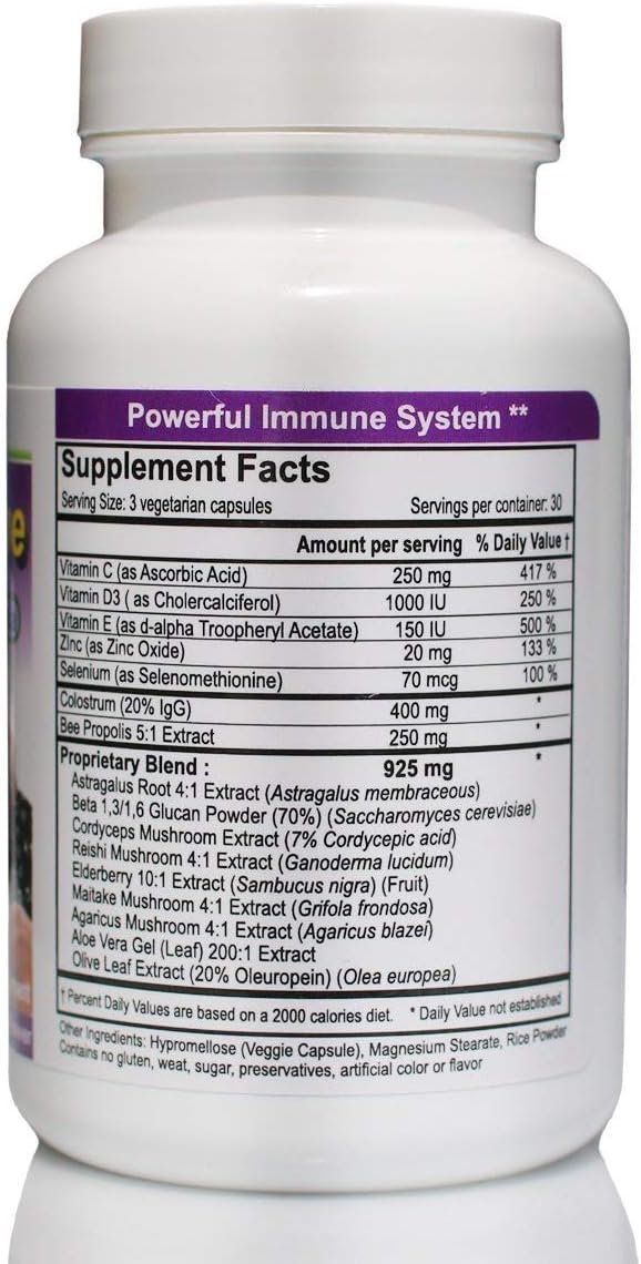 Powermuno Premium Immune Booster, Support 150 Vegi Caps - Elderberry, Propolis, Beta Glucan, Colostrum, Astragalus, Reishi, Cordyceps, Maitake, Agaricus Mushroom, Olive Leaf, Vitamin C, D, Zinc