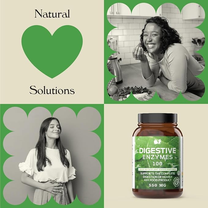 Digestive Enzymes Supplements, Natural Plant Based Superfood - 100 Capsules 600mg Probiotics Amylase Bromelain Lipase