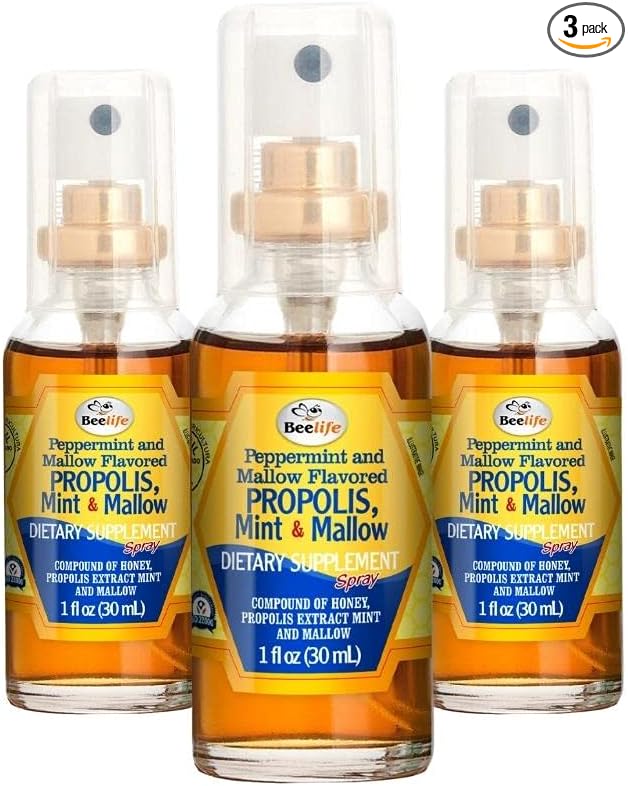 Beelife Propolis Throat Spray – Soothing Honey, Mint & Malva Propolis Spray - Natural Immune Support & Sore Throat Relief - Bee Propolis – Antioxidants, Flavonoids & Artepillin C, Gluten-Free - 3-Pack