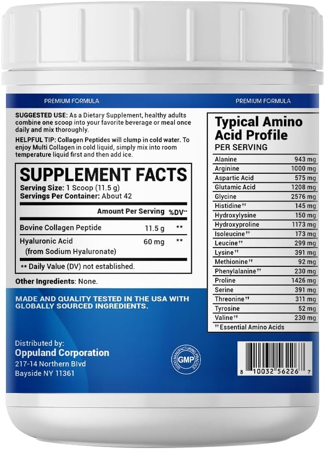 Collagen Peptides Powder with Hyaluronic Acid – Hydrolyzed Protein for Men & Women – Unflavored Collagen Supplement – Clean & Simple Ingredients – Skin Hair Nail & Joint Support - 483 g