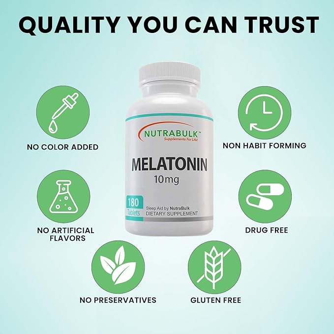 Melatonin 10 mg Tablets – Quick Release Natural Nighttime Sleep Aid for Adults. (180 Count)