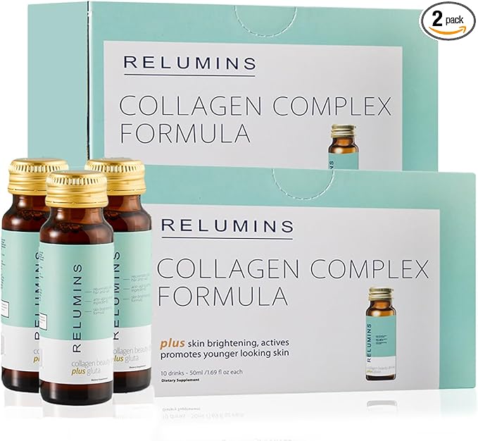 Relumins Advance Rejuvenating Collagen Beauty Drink with Glutathione, Hyaluronic, CoQ10, EGCG, Resveratrol & More - Naturally Fights Signs of Aging - Apple Flavor, Ten 50mL Drinks x 2 Packs