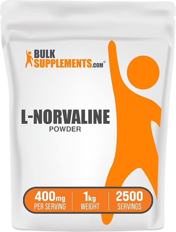 BulkSupplements.com L-Norvaline Powder - L-Norvaline Supplement, Nitric Oxide Supplement, Amino Acid - Gluten Free, 400mg per Serving, 1kg (2.2 lbs) (Pack of 1)