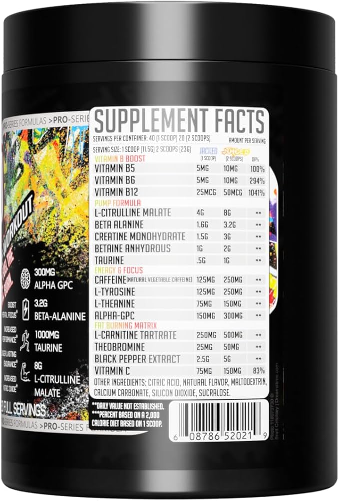 GMU SPORT Jacked Juice Pre Workout | Explosive Energy, Focus & Muscle Pumps | 8g Citrulline Malate, 3g Creatine, Beta Alanine, Alpha-GPC | 250mg Caffeine | 40 Servings Watermelon