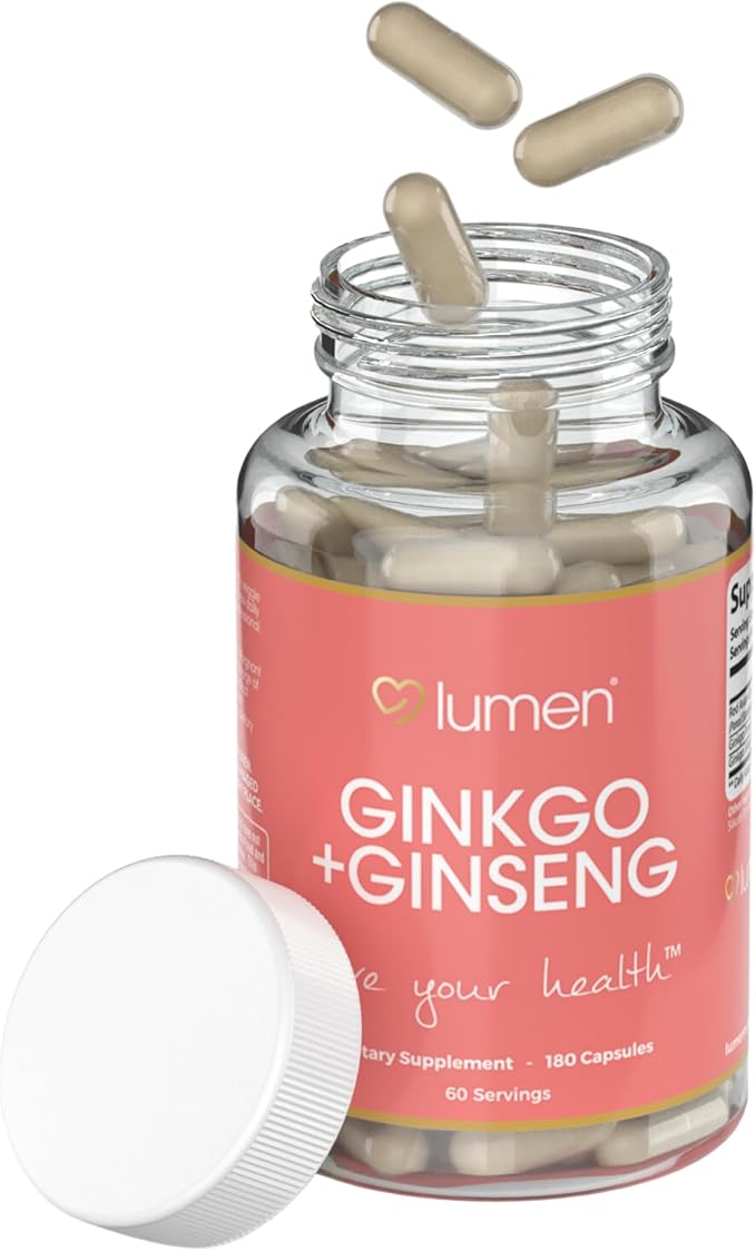 Ginkgo + Ginseng for Women – with Red Asian Ginseng Extract & Ginkgo Powder – 180 Veggie Capsules – 60 Servings – Non-GMO, Vegan & Gluten-Free (180 Count (Pack of 1))