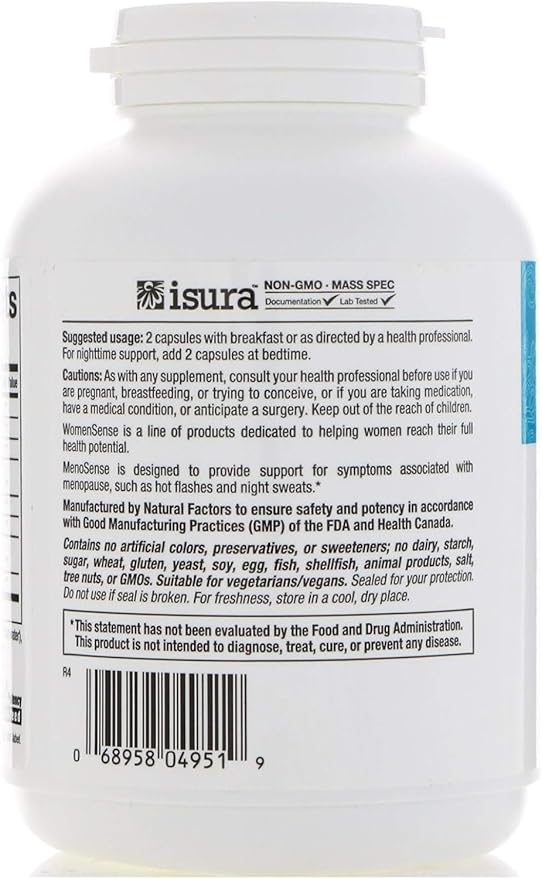 Natural Factors WomenSense MenoSense, Natural Supplement to Help Improve Menopause Symptoms, Vegan, Non-GMO, 180 Capsules