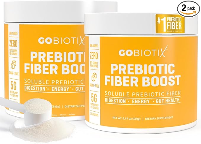 GoBiotix Prebiotic Fiber Supplement Powder for Digestive Health, Soluble Fiber for Gut Health, Gluten & Sugar Free, Keto, Vegan, 35 Servings (2 Pack)