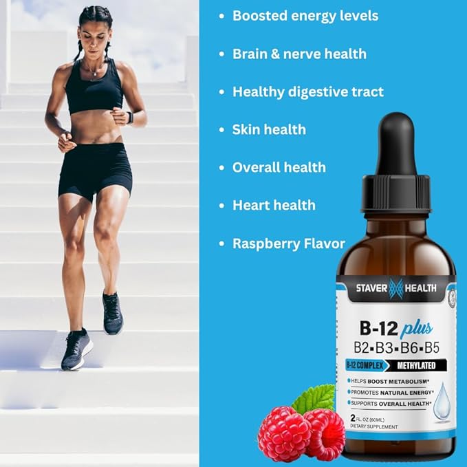 B12 Plus Liquid Vitamin B Complex Supplement - B Complex Vitamin Supplement - 2 Month Supply - Energy Support Supplement - Vegan - Non-GMO - Gluten Free - 2 Fl Oz