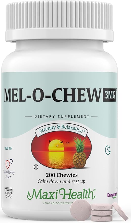Maxi Health Extra-Strength Mel-O-Chew 3 MG Kosher Chewable Melatonin, Berry Flavor (200 Count)