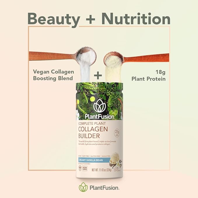 PlantFusion Vegan Collagen Powder - Plant Based Collagen Protein Powder For Muscle & Joints, Hair, Skin & Nails - Keto, Gluten Free, Soy Free, Non-Dairy, No Sugar, Non-GMO - Unflavored 10.58 oz
