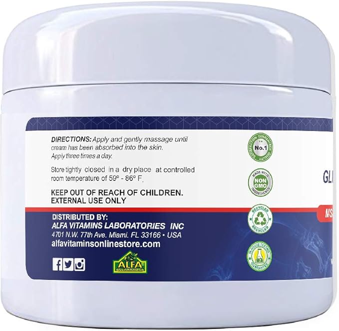 ALFA VITAMINS Alflexil Glucosamine Plus Chondroitin Cream with MSM & Collagen, Supports Healthy Joints, Joint & Muscle Pain Relief, Improves Mobility, Fast Absorption, and Moisturizes Skin, 4 Oz.