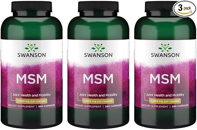 Swanson MSM - Essential Minerals Promoting Mobility & Joint Health Support - Helps to Maintain Connective Tissue Health Including Cartilage, Collagen, & Hair - (240 Capsules, 1000mg Each) 3 Pack