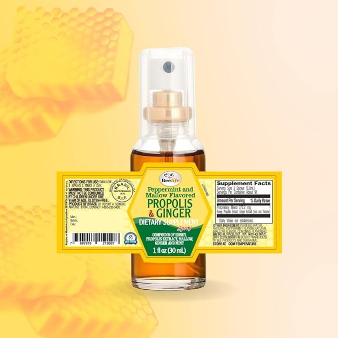 Beelife Propolis Throat Spray – Soothing Honey & Ginger Propolis - Natural Immune Support & Sore Throat Relief, Antioxidants, Rich in Flavonoids & Artepillin C, No Sugar, Gluten-Free - 1-Pack, 30ml