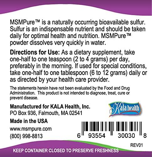 KALA HEALTH MSMPure Coarse MSM Powder Flakes – US-Sourced MSM for Joint Health, Skin Appearance, and Hair & Nail Support – 8.8 oz, Organic Sulfur