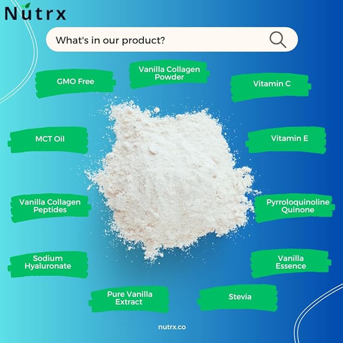 Collagen Peptides Powder Vanilla - Sugar Free, Non-Dairy Collagen Protein Powder - Dissolves Easy, No Clumps Collagen Powder with Vital Proteins, Collagen Protein Supplements - by Nutrx