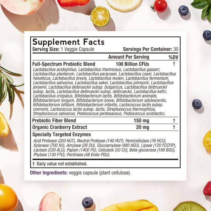 Doctor's Recipes Probiotics for Women, 100 Billion CFU 32 Strains, with Prebiotic Fiber, Enzymes & Cranberry, Vaginal Urinary Digestive & Immune, No Yeast, Shelf Stable, Delayed Release, 30 Caps