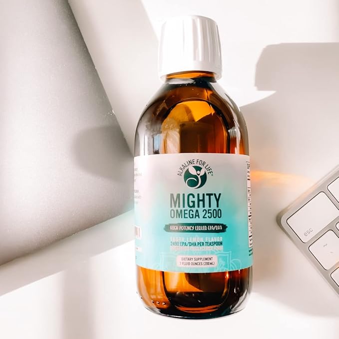 Mighty Omega 2500 Potent Omega 3 Supplement - 2500 MG EPA DHA Per Teaspoon - High Dose Omega's 3 Fish Oil - South Pacific Anchovy Sourced - Triglyceride Omegas 3 Fatty Acid Supplement