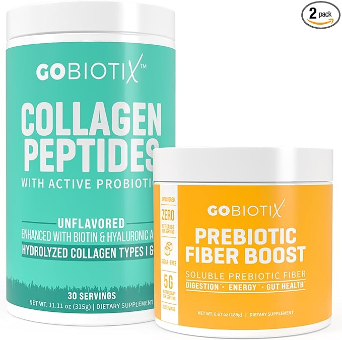 GOBIOTIX Fiber & Collagen Bundle: Hair, Skin, Gut Support - 30 Servings Collagen, 35 Servings Fiber
