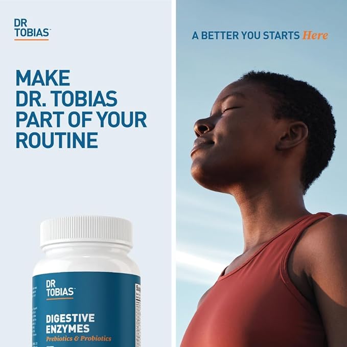 Dr. Tobias Digestive Enzymes with Probiotics, Prebiotics and Postbiotics Bromelain, Amylase, Lipase, for Better Digestion & Immune Function, 120 Capsules 60 Servings (2 Daily)