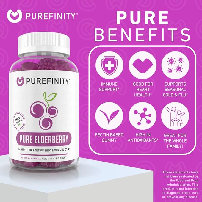 Elderberry Gummies with Sambucus, Vitamin C, and Zinc – Your Perfect Daily 3-in-1 Supplement for Kids & Adults – Gluten Free, Non-GMO, Vegan, 60 Count (Pack of 2)
