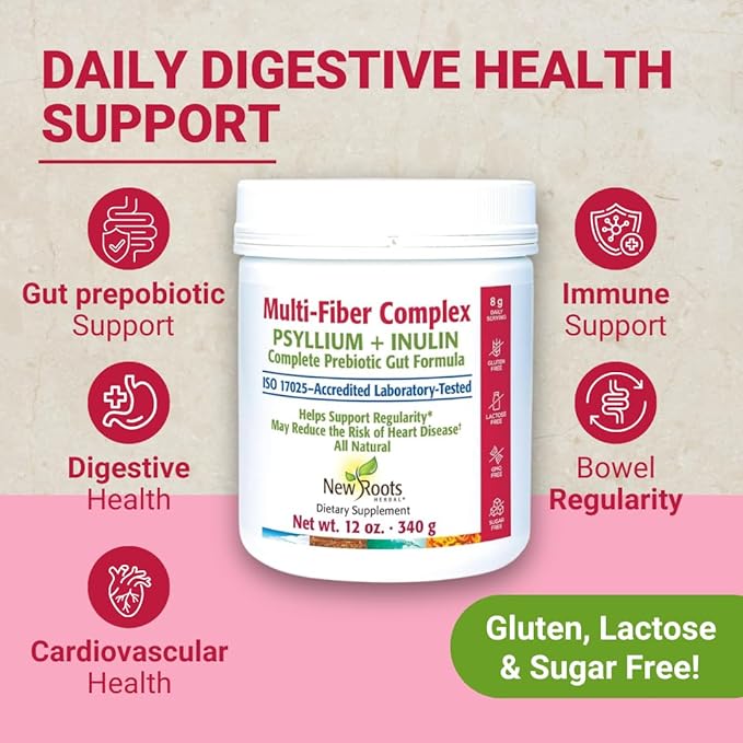 New Roots | Prebiotic Fiber Powder Supplement with Psyllium Husk and Inulin (from Chicory Root)| Fiber Prebiotic Supplement Supports Gut and Digestive Health, Unflavored 12 oz (340 g)