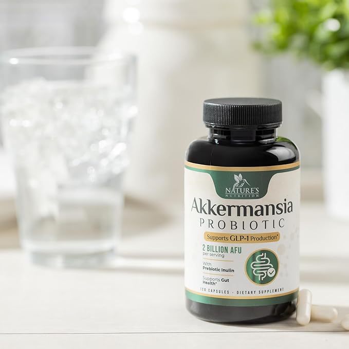 GLP-1 Akkermansia Probiotic Supplement for Women & Men, Akkermansia Muciniphila GLP 1 Probiotics with Prebiotic, 2 Billion AFU, Natural Digestive, Gut Health, & GLP 1 Production Support, 120 Capsules
