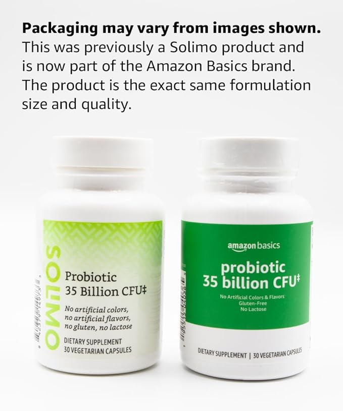 Amazon Basics Probiotic 35 Billion CFU, 8 Probiotic Strains with Prebiotic Blend, Supports Healthy Digestion, 30 Vegetarian Capsules, 1 Month Supply (Previously Solimo)