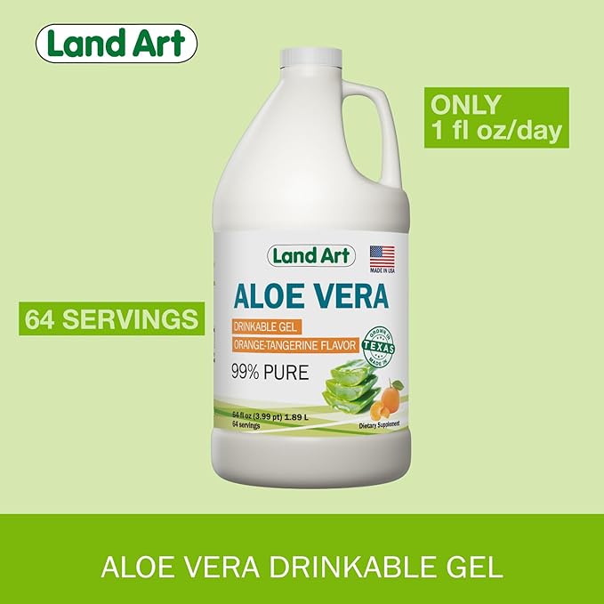Pure Aloe Vera Drinkable Gel - Orange Tangerine Flavored - Cold-Processed Inner Filet - from Organic Fresh Leaves from Texas - for Heartburn Relief - Acid Reflux - 64 fl oz