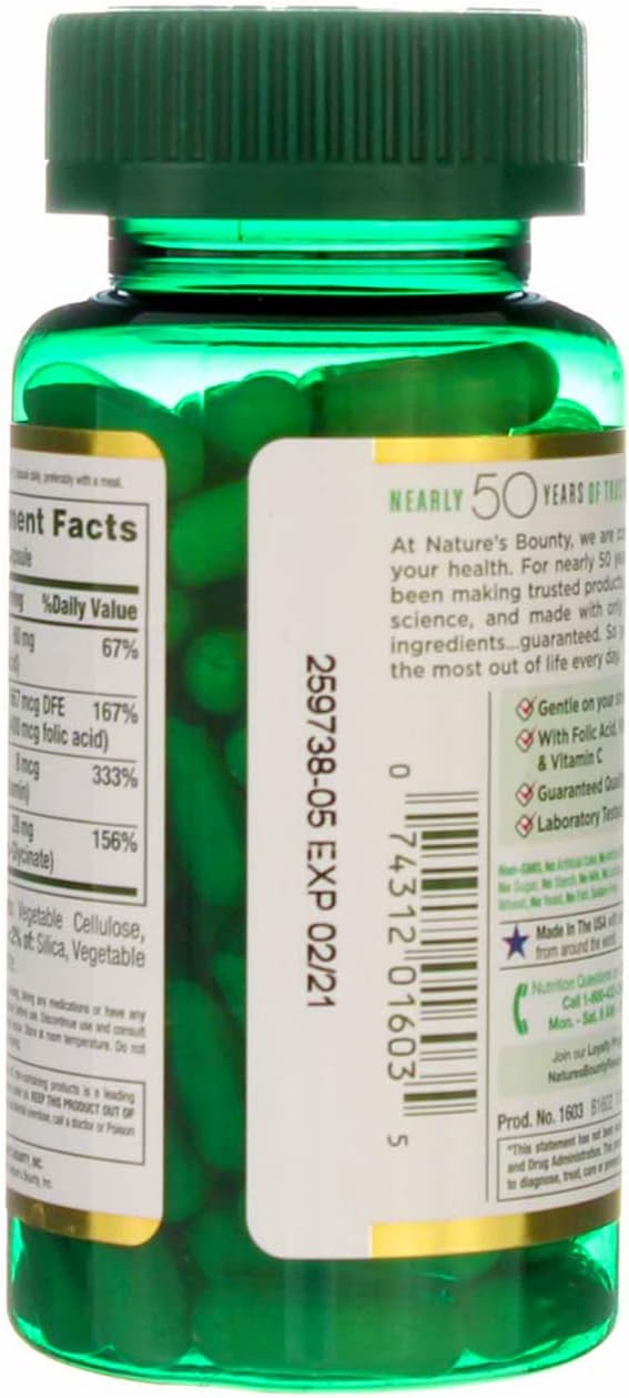 Nature's Bounty Gentle Iron 28 mg - 90 Capsules, Pack of 5