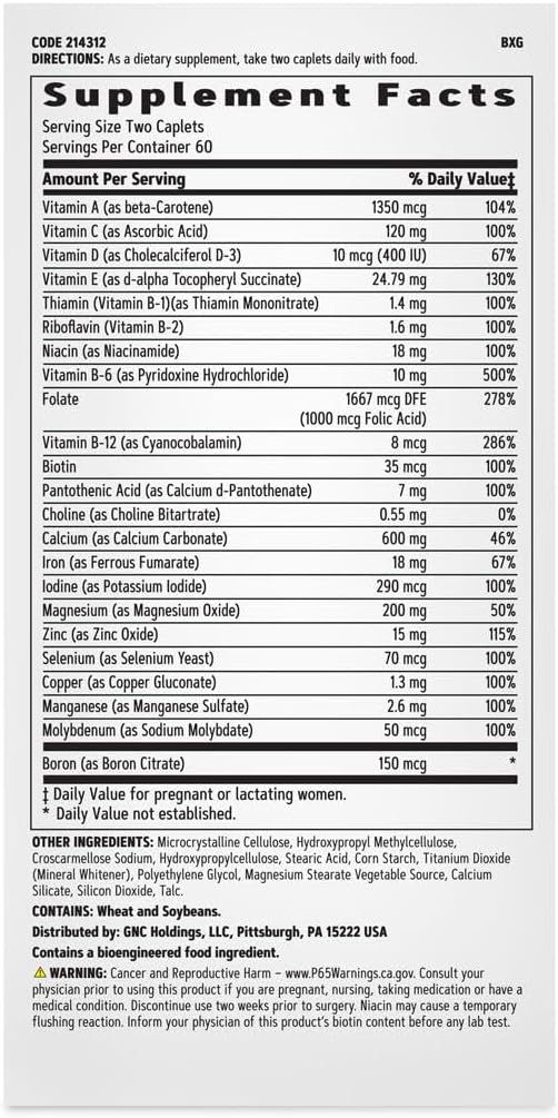 GNC Women's Prenatal Multivitamin Formula with Iron | Supports Pregnancy and Healthy Baby Development | Essential Nutrients Folic Acid, Zinc, Calcium Plus B Vitamins | 120 Caplets
