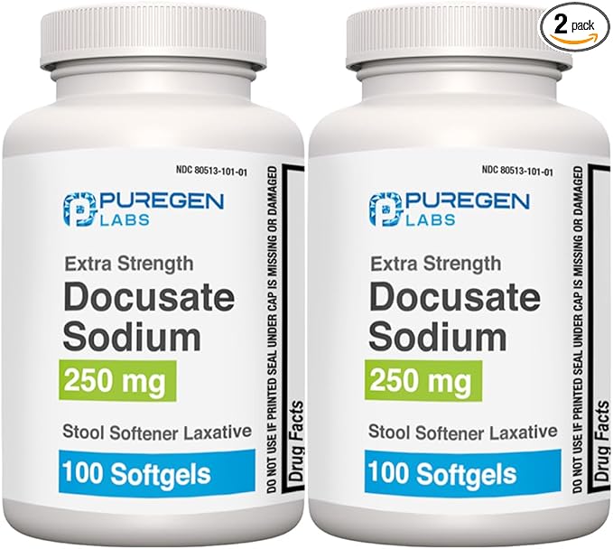Docusate Sodium 250mg Stool Softener Laxative 200 softgels Total Gentle Constipation Relief Extra Strength Stimulant Free 2 Pack