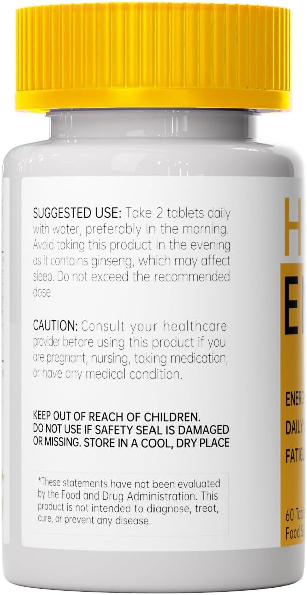 Natural Energy Supplement 800mg - 60 Heart-Shaped Tablets | Ginseng, Maca, Astragalus for Fatigue Relief & Immunity Support | Vegan, Caffeine-Free, Daily Vitality Booster