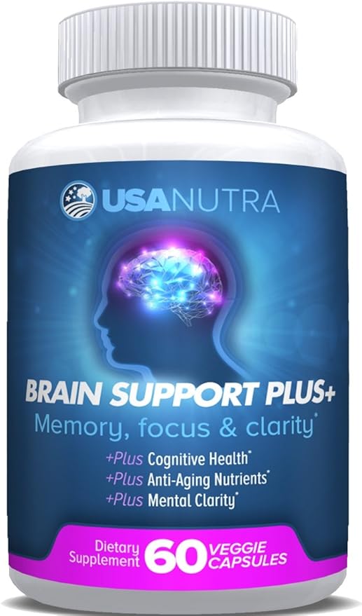 Brain Support Plus Brain Supplement for Memory and Focus, Nootropics for Concentration and Mental Clarity, Brain Vitamins B1, B6, B12, Phosphatidylserine, 1000mg, 60 Capsules, Made in The USA.