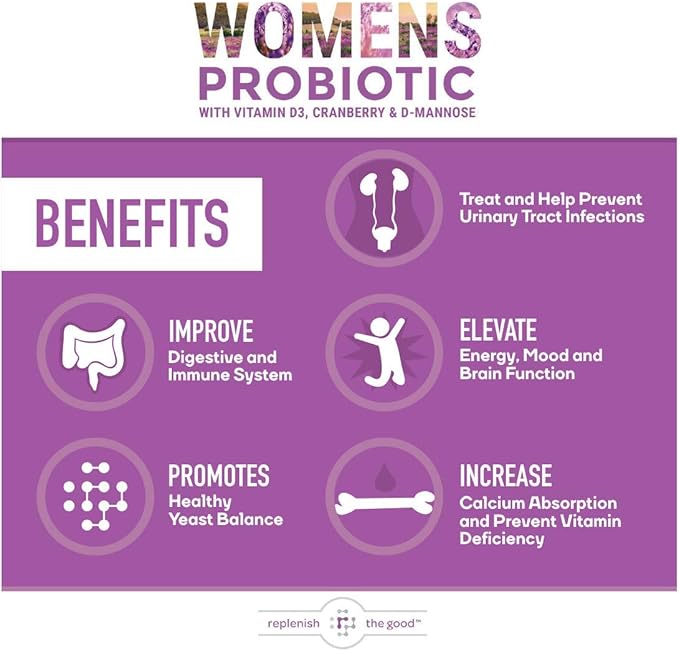 Probiotics for Women - Supports Digestive & Vaginal Health with D3, Prebiotics & Cranberry - Defends Against UTI & Yeast - 15x More Effective Than Regular Capsules (60 Count)