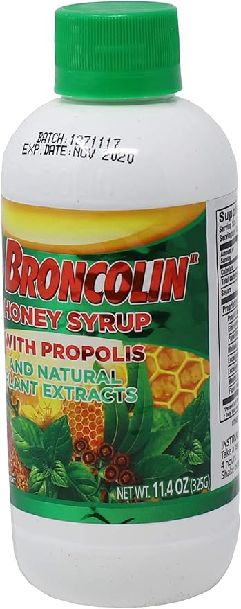 Broncolin Honey Syrup with Propolis, Syrup with Natural Plant extracts to Refresh Your Throat, Natural Ingredients, Elderberry, Eucalyptus, Peppermint Oil, 11.4 Oz, Bottle