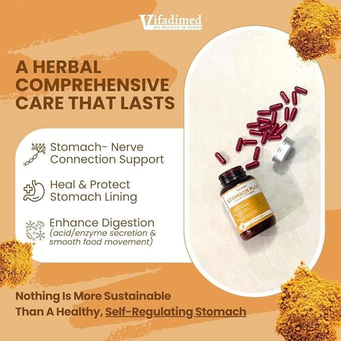 Stomach Plus - for Gastric Health, Stomach Settle, Acid Reflux, Heartburn, Upset Stomach Relief for Adults with Galangal & Magnolia-45capsules