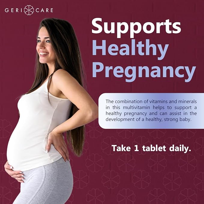 GeriCare Prenatal Multivitamin & Minerals for Healthy Mom and Baby - Folate + Vitamin C + Vitamin D + Iron + Calcium + B12, 100 Count (Pack of 2)