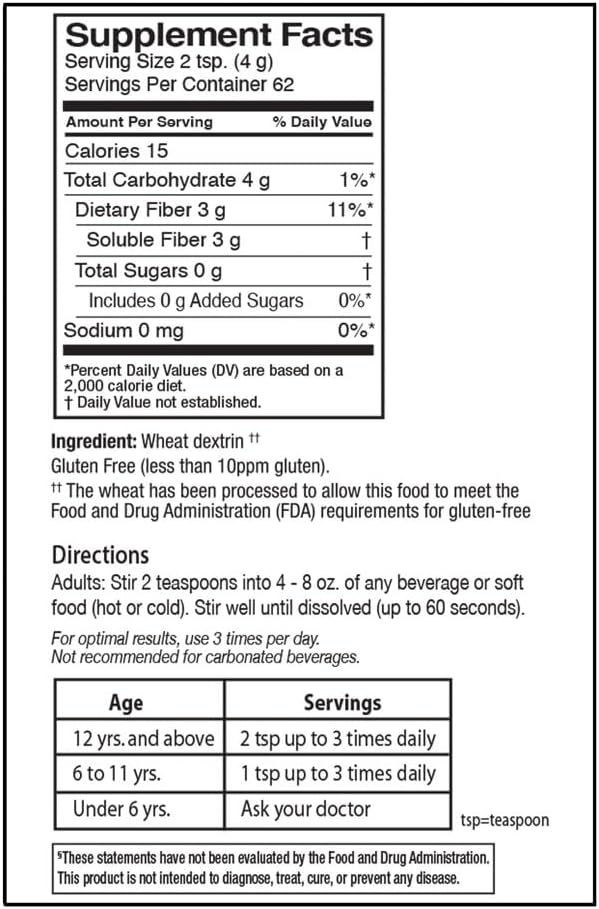 Quality Choice Clear Prebiotic Fiber Supplement Powder for Digestive Health - Tasteless, Non-Thickening Formula - 62 Servings, 8.6 Ounces (248g), Ideal for Adults & Children 6 & Up Daily Fiber Powder