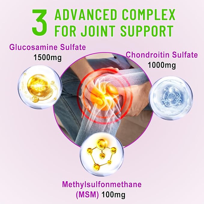 Glucosamine Chondroitin Gummies - Glucosamine Gummies with MSM, Turmeric & Boswellia, Support Cartilage, Joint Structure & Tissue, Joint Support Supplement for Men and Women - 60 Cts