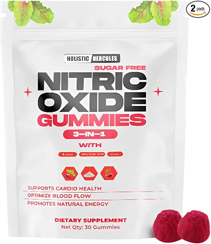 Nitric Oxide Gummies - Nitric Oxide Supplements for Men - Sugar-Free Beet Root & Cherry Chews for Energy & Circulation - Supports Heart Health & Blood Flow - Vegan, Non-GMO, 30 Count