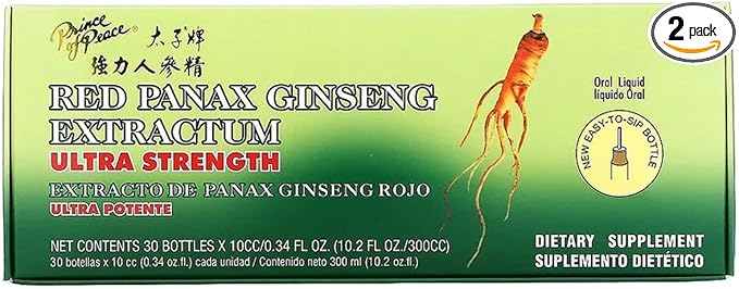 Prince Of Peace Red Panax Ginseng Extractum Ultra Strength, 0.34 fl. oz. Each – Brain Boosting Supplement – Red Panax Ginseng Shots – Support Energy, Mood, & Focus - 2 Pack - 20 Bottles