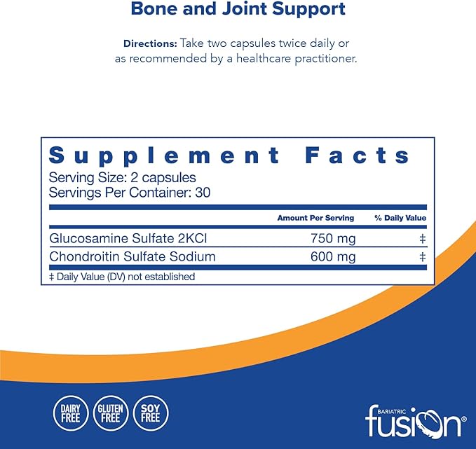 Bariatric Fusion Bone and Joint Support* | Chondroitin and Glucosamine Complex | Bariatric Vitamins for Women and Men | Gluten, Dairy and Soy Free | Non-GMO | 60 Capsules