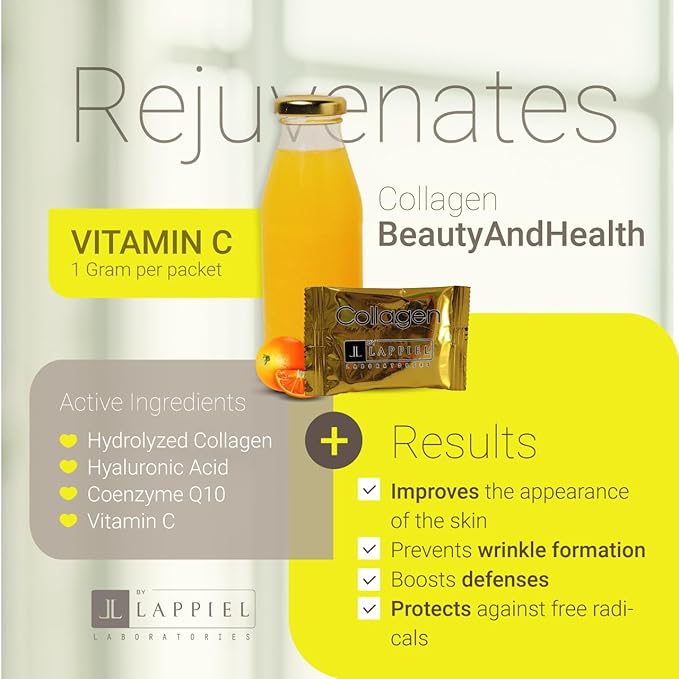 Hydrolyzed Collagen Peptides 30 Powder Packets with Vitamin C (1000mg) & Hyaluronic Acid, That Supports Hair, Skin, Nails & Joints, Orange Flavor, 30 Servings